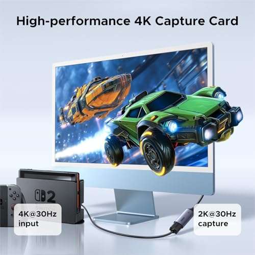 UGREEN 2K@30Hz Video Capture Card HDMI to USB 3.0 and USB C, Full HD 4K 30Hz Input with Low Latency for Capture Video and Audio Recording Compatible with Switch 2/Xbox/PS5/ TV Stick/PC/Camera 2