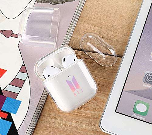 BTS Airpods Case Cute Clear Protective Cover Skin with Keychain for Girls BTS Merch Compatible with Apple Airpods 1&2 2