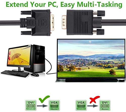 A-technology DVI to VGA Cable 6Ft(2m) DVI 24+1 DVI-D M to VGA Male Gold Plated 1080P with Chip Active Adapter Converter Cable for PC-DVD-Monitor-HDTV-Laptop- Projector … (6Ft) 3