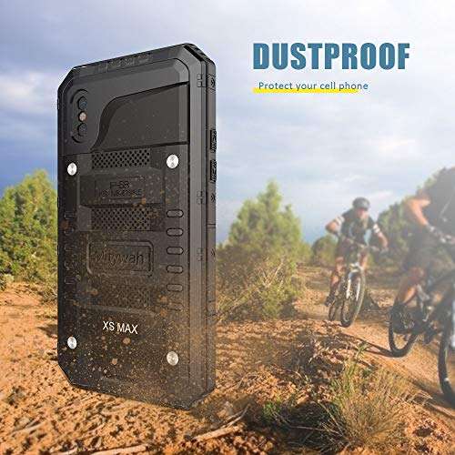 Mitywah Waterproof Case for iPhone Xs MAX, Heavy Duty Military Grade Shockproof Case Built-in Screen Protector, 360° Full Body Protective Armor Metal Phone Case for iPhone Xs MAX, Black 4