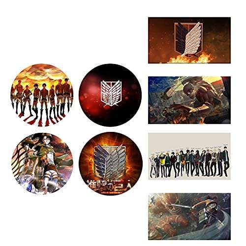 Funkillee Attack on Titan Merch, Charging Case Compatible with AirPod 1/2, 100 PCs Stickers Face Covering Lanyard Card Stickers Pins Acrylic Keychain Gift Set for Teens (A) 5