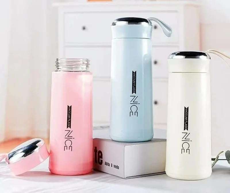 CODENITRO Nice Water Bottle, Glass Inner Liner with Silicone Protective Cover 400ml Glass Water Bottle | Leak Proof | BPA Free | Air Tight Lid | (Multicolor-Pack of 2) 3