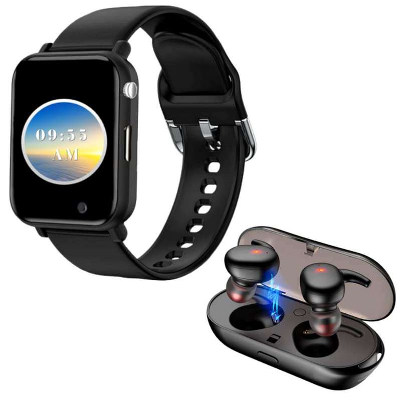 Raptas Combo Pack of 2 Items - Truly Wireless Bluetooth Headset with Charging Case, Bluetooth Touch Screen Smart Watch with Camera (2 Year Warranty) 1