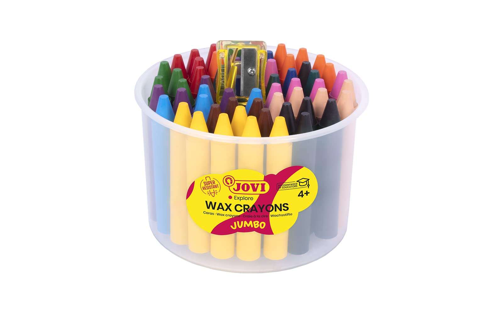 Jovi Round 60 Wax Crayons Jar with Sharpener, 12 Shades 5 Crayons of Each Shade for Drawing Colouring Kids, Smooth, Durable, Non-Toxic, Gluten Free, Attractive Bright Wax Chalk Colours, 980/60