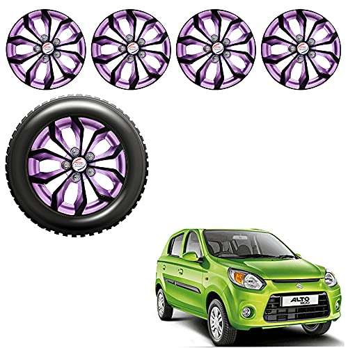 Auto Pearl - Premium 12" inch | Set of 4 Pcs | Press Type Hubcap Wheel Cover Replacements for OEM Steel Wheels ABS with Retention Ring |- for- Alto8002016| Black Voilet 1
