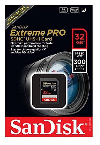 SanDisk Extreme Pro 32GB UHS-II SD Card Works with Nikon Z6 II, Z7 II Mirrorless Camera 300MB/s 4K Class 10 (SDSDXPK-032G-GN4IN) Bundle with (1) Everything But Stromboli 3.0 SDHC Memory Card Reader 2