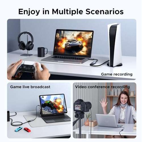 UGREEN 2K@30Hz Video Capture Card HDMI to USB 3.0 and USB C, Full HD 4K 30Hz Input with Low Latency for Capture Video and Audio Recording Compatible with Switch 2/Xbox/PS5/ TV Stick/PC/Camera 4