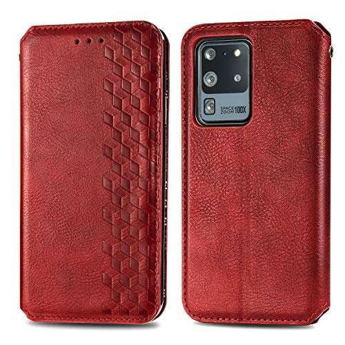 Cell Phone Case for Samsung Galaxy, Premium PU Leather Wallet Case Slim Magnetic Stand Flip Protective Cover with ID & Credit Card Slot Holder for Samsung Galaxy S20 Ultra 6.9-inch (Red) 1