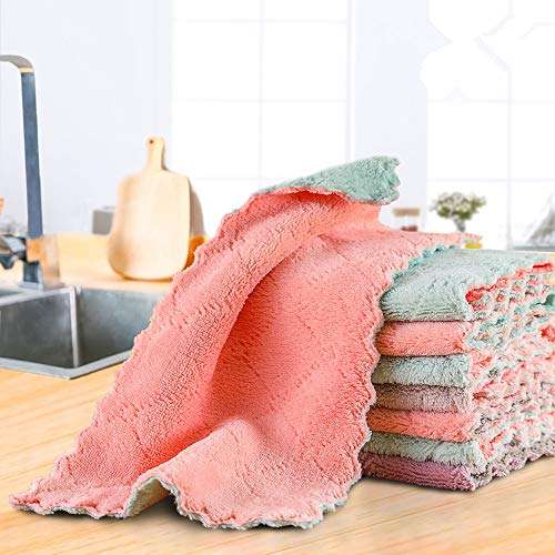 iSTONE 15 Pack Kitchen Cloth Dish Towels, Cleaning Clothsï¼Å’Premium Dishcloths, Super Absorbent Coral Velvet Dishtowels, Household Cleaning Clothsï¼Å’Nonstick Oil Washable Fast Drying 1