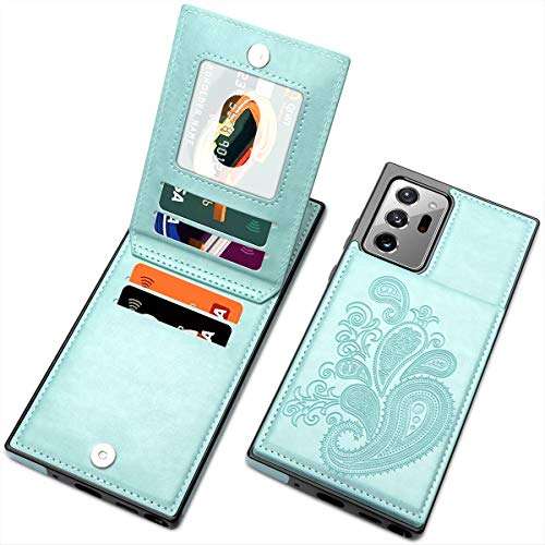 SIZIYNan Flip Case for Samsung Note 20 Ultra Case, Embossed Flower Series PU Leather Galaxy Note 20 Ultra Case for Women with Wallet Card Holders Phone Case for Samsung Galaxy Note 20 Ultra, Mint 1
