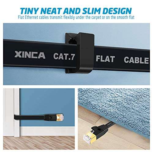XINCA Cat 7 Flat Ethernet Cable 75ft White, High Speed 10GB Shielded (STP) LAN Internet Network Cable Ethernet Patch Computer Cable with Rj45 Connectors and 40pcs Adhesive Cable Clips 4