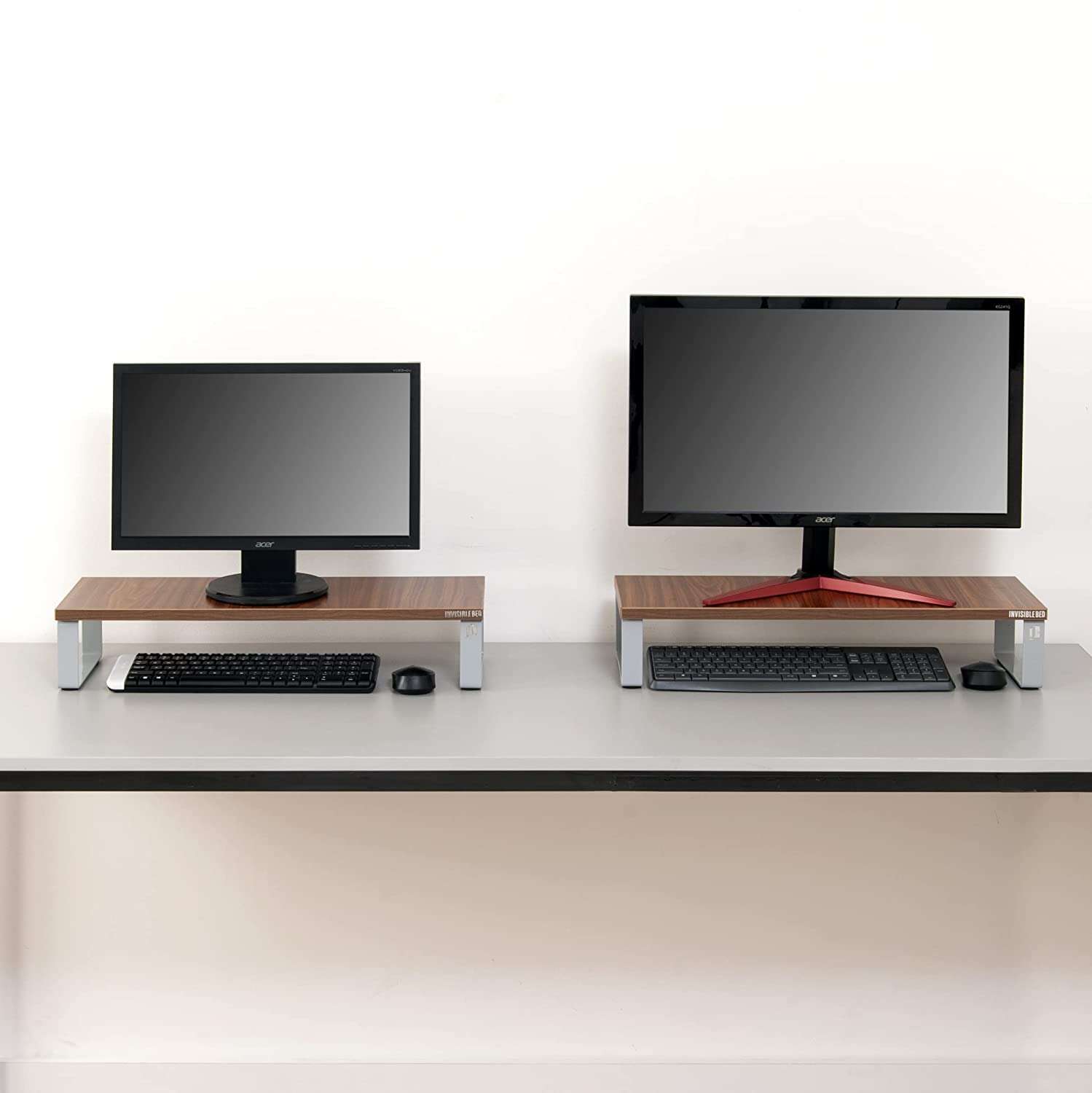InvisibleBed Monitor Riser Stand for 2 Computers, Laptop, Printer, Home Office(Canadian Walnut) 1