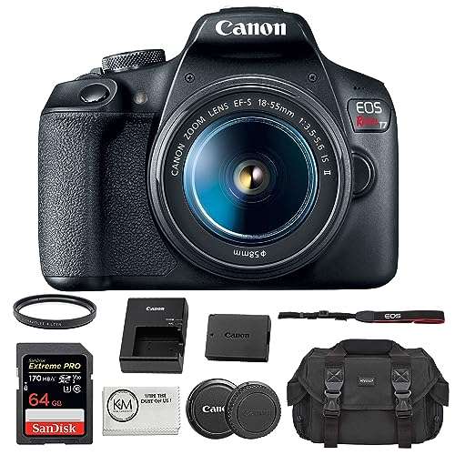 Canon EOS Rebel T7 DSLR Camera with 18-55mm Lens Bundled with 64GB Memory Card + Camera Bag + 58mm UV Filter + Microfiber Cleaning Cloth (5 Items) 1
