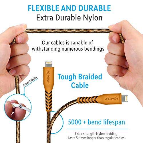 POWERUP® MFi Certified 1.5 Meter Sync and Charge Nylon Extra Tough Unbreakable Braided USB A Cable Compatible with iPhone 11/11 Pro/11 Pro Max/X/XR/XS/XS Max & SE (2020) - Orange 5
