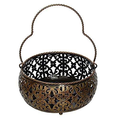Discount ARA Iron Puja Basket/Flower Basket/Fruit Basket For Home Decor (Medium) (Brown), Pack of1 4