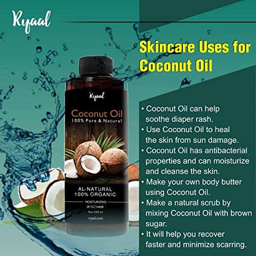 Organic Extra Virgin Coconut Oil by Ryaal, Cold-Pressed, Kosher, Cruelty-Free, Hair Color Corrector, Unrefined- Skin Moisturizer, Hair Treatment & Baking. (200ML) 4