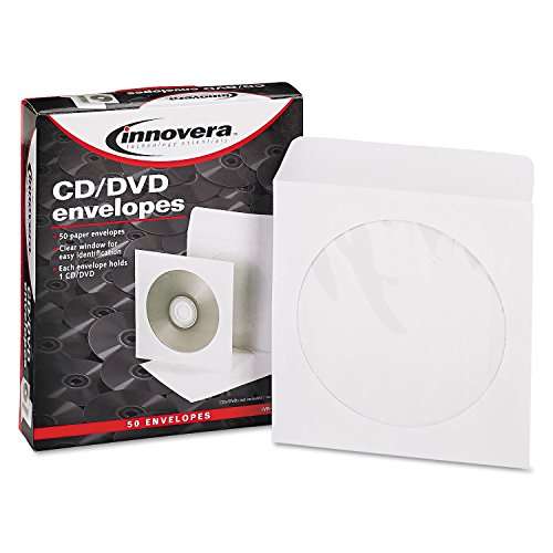 Innovera CD/DVD Envelopes, Clear Window, 1 Disc Capacity, White, 50/Pack
