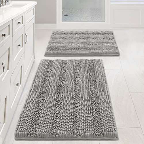 Non Slip Thick Shaggy Chenille Bathroom Rugs Soft Bath Mats for Bathroom Extra Absorbent Floor Mats Bath Rugs Set for Kitchen/Living Room (Set of 2, 20" x 32"/17" x 24", Dove) 1