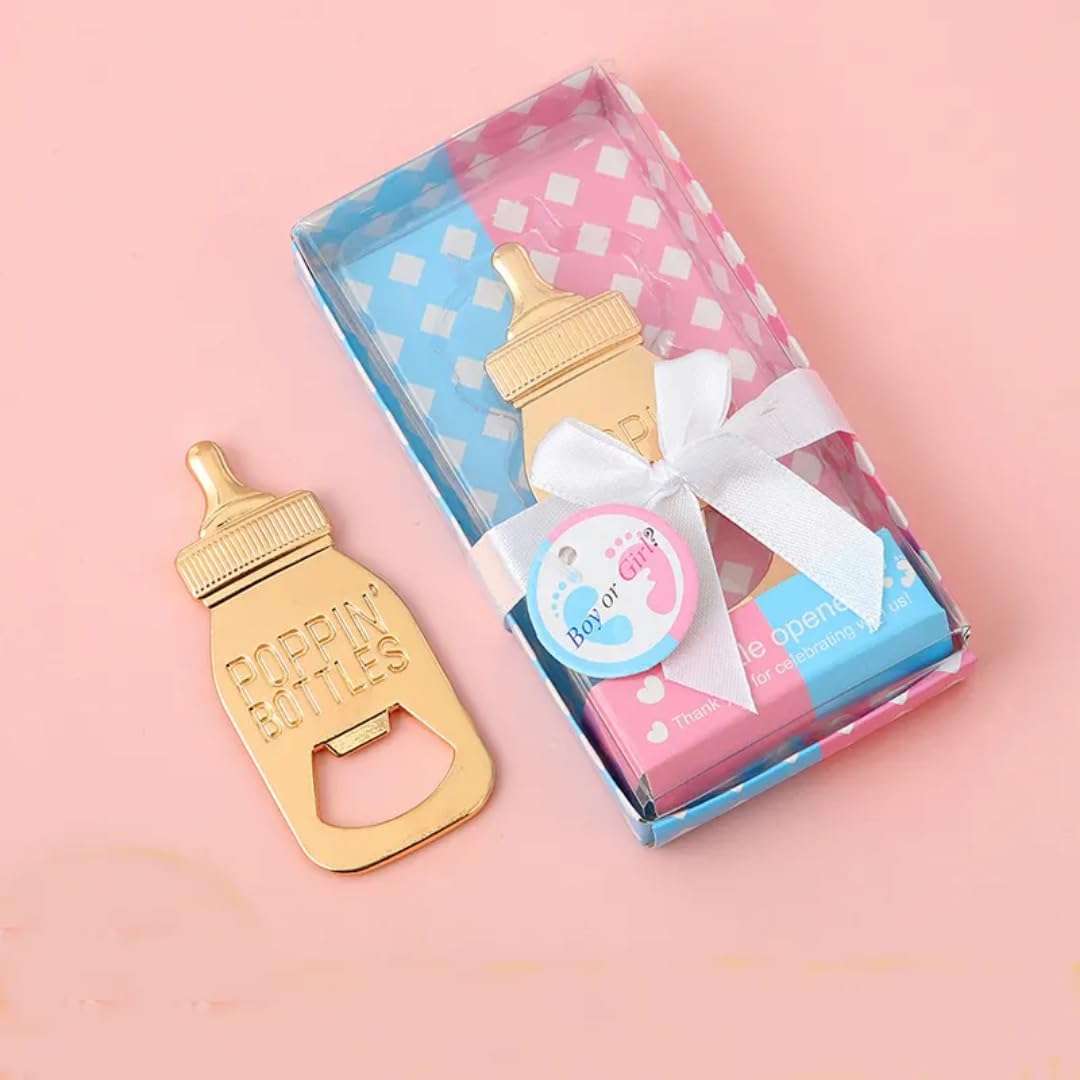 WARMINGO DE Baby Shower Return Gifts for Guests Friends & Relatives | Bottle Shaped Gold Bottle Opener Souvenirs | Party Wedding Favors | Unique Party Giveaway (5 Gift Pack) 3