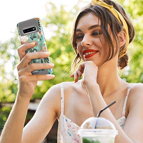 ULAK S10 case, Galaxy S10 case (2019), Stylish Slim Fit Hybrid Dual Layer Protective Flexible Shock Absorbing TPU Bumper Phone Cover for Samsung Galaxy S10 6.1 inch, Mint Floral 4