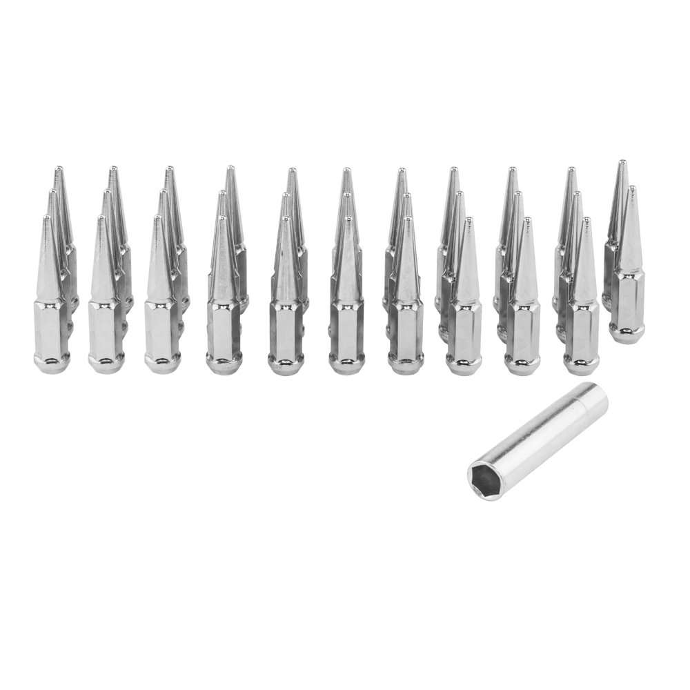 MOTORHOT 32Pcs Wheel Spike Lug Nut with 1 Socket Key 14x2 Chrome Tall Closed End Nuts Compatible with 1999-2004 Ford F-250 Ford F-350 Super Duty 2