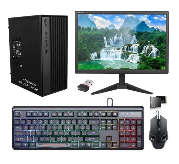 MegaDesk AIO-RX10 Desktop PC Set, Core i5 2400, 8GB RAM, 250GB SSD, RGB Keyboard & Mouse, WiFi, Windows 10 (8-250GB)