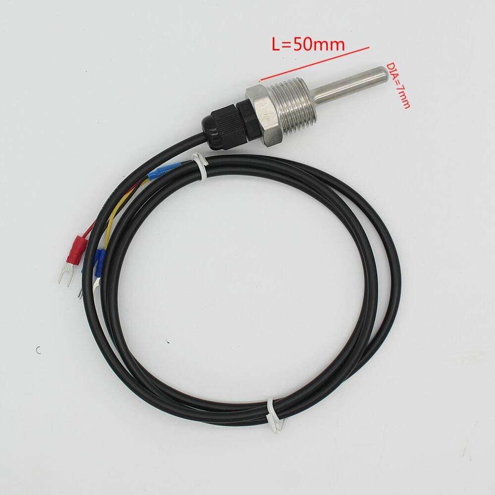 Xucus 1x PT1000 304 Housing Platinum Resistance Temperature Sensor G1/2 Thread Probe Dia=7mm 1m 3core Wire Stainless Steel L30-150mm - (Color: L 100mm) 1