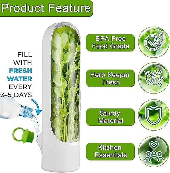 SWASTIKAM CREATION Herb Saver Pod for Fridge | Herb Storage Containers to Keep Greens Fresh Longer | Ideal for Coriander, Mint, Parsley, Cilantro & More (PACK OF 1) 5