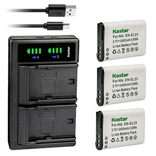 Kastar 3-Pack EN-EL23 Battery and LTD2 USB Charger Replacement for Nikon EN-EL23 ENEL23 Battery, Nikon MH-67 MH-67P Charger, Nikon Coolpix B700, Coolpix P600, Coolpix P610, Coolpix P610s Camera