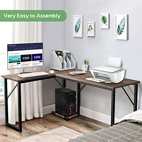 TUSY Modern L-Shaped Desk Computer Corner Desk Gaming Office PC Table, Sturdy Simple Industrial Style Home Office Writing Workstation Steel 2