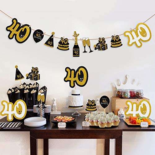 40th Birthday Party Centerpieces Black and Gold Themed Party Centerpieces Sticks Glitter Table Toppers Decorations Party Photo Booth Props Set of 24 2
