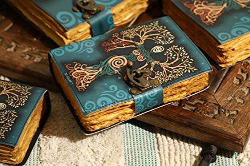 ALCRAFT Blank Spell Book of Shadows Journal with Lock Clasp Antique Handmade Deckle Edge Vintage Paper Leather Bound Journal for Women and Men |Travel Notebook for Writing 15.24 X 11.43 CM 2