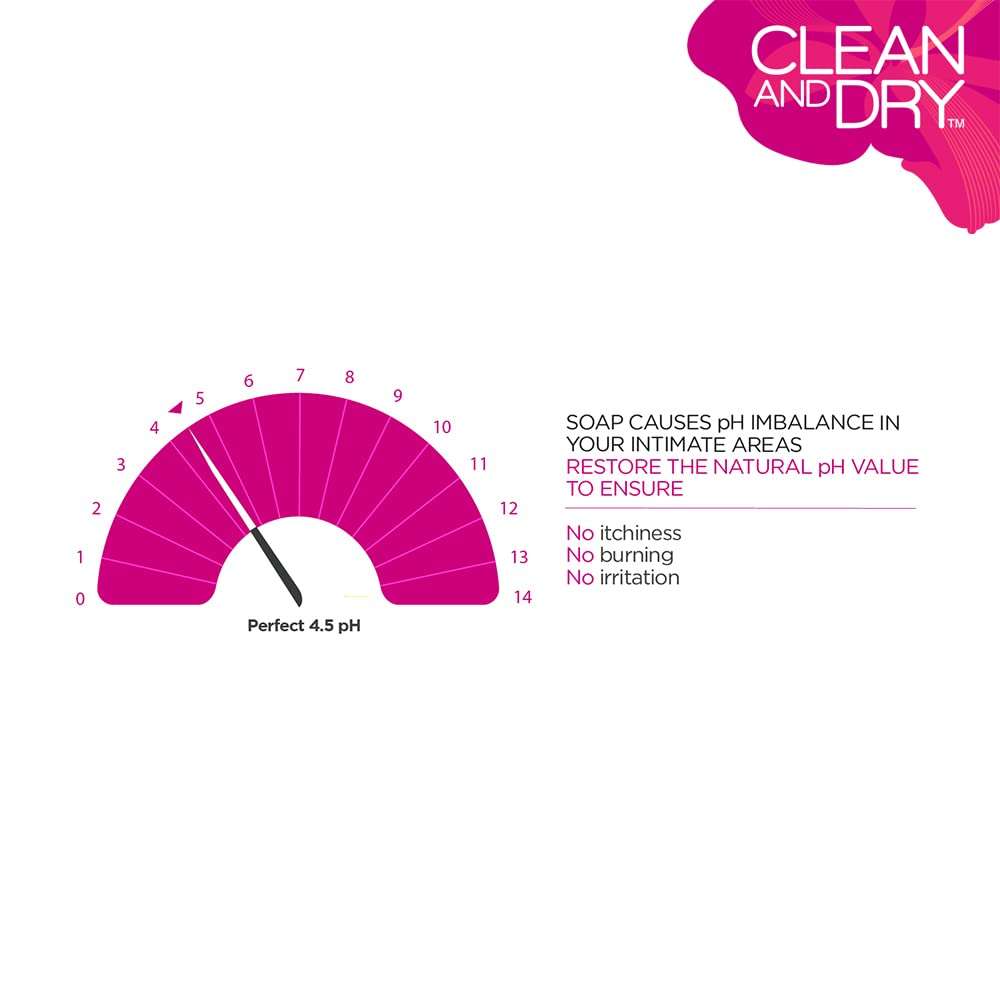 CLEAN & DRY| Daily intimate wash| Hygiene for Women, Vaginal Wash, Smooths Skin | Anti-Bacterial and prevents infections | Restores pH Balanace| No itching, Burning, white Discharge| 90ml pack of 2 4