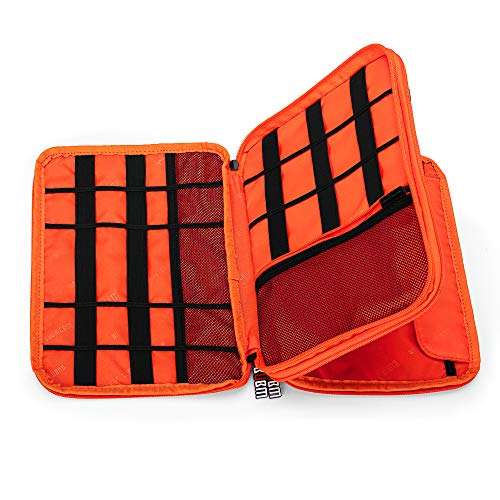 BUBM Travel Cable Organizer, Universal Electronic Accessories Bag Gear Storage for Cord, USB Flash Drive, Earphone and More, Perfect Size for iPad (Large, Grey and Orange) 3