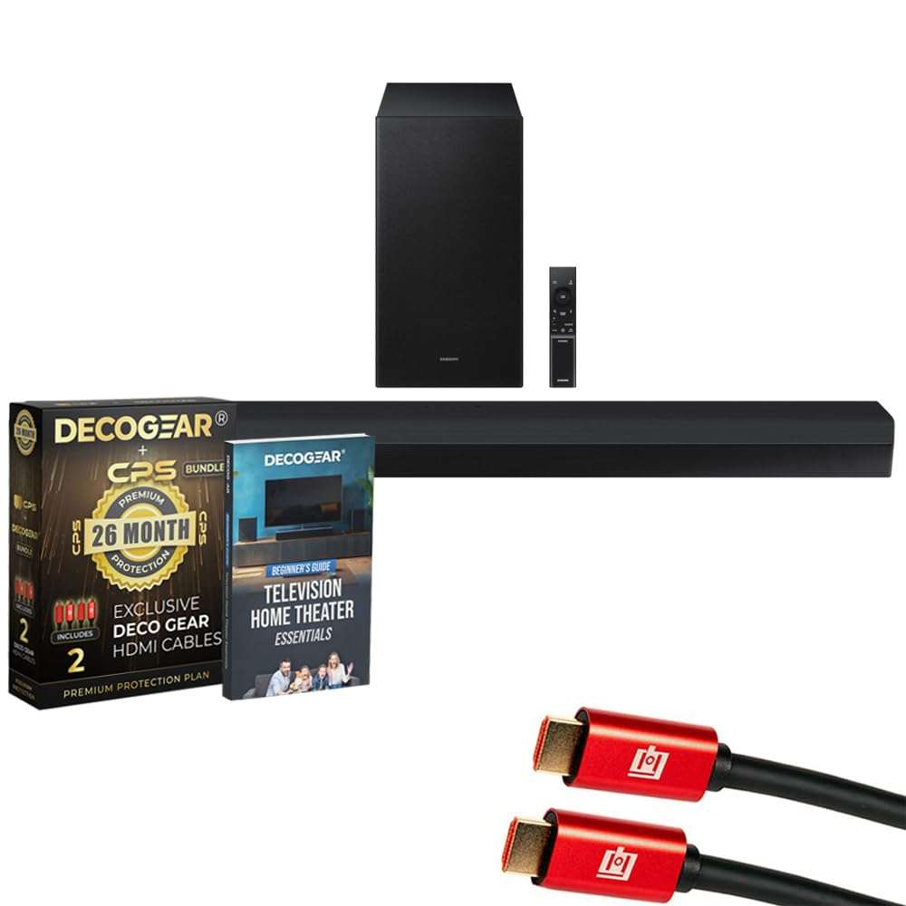Samsung HW-B750D 5.1ch Soundbar with Dolby Virtual:X DTS (2024) Bundle with CPS Exclusive 26 Month Protection Pack, 2X 4K HDMI 2.0 Cable and Deco Gear Complete Home Theater Beginner's Guidebook 1