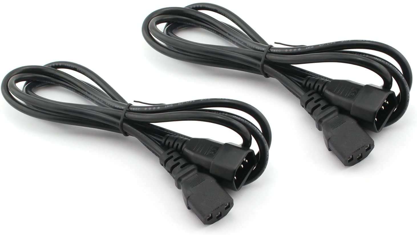 Longdex 2-Pack Standard Computer Power Extension Cord 18Awg 250V 10A IEC 320 C13 Female to C14 Male Power Cable 6 Feet 1