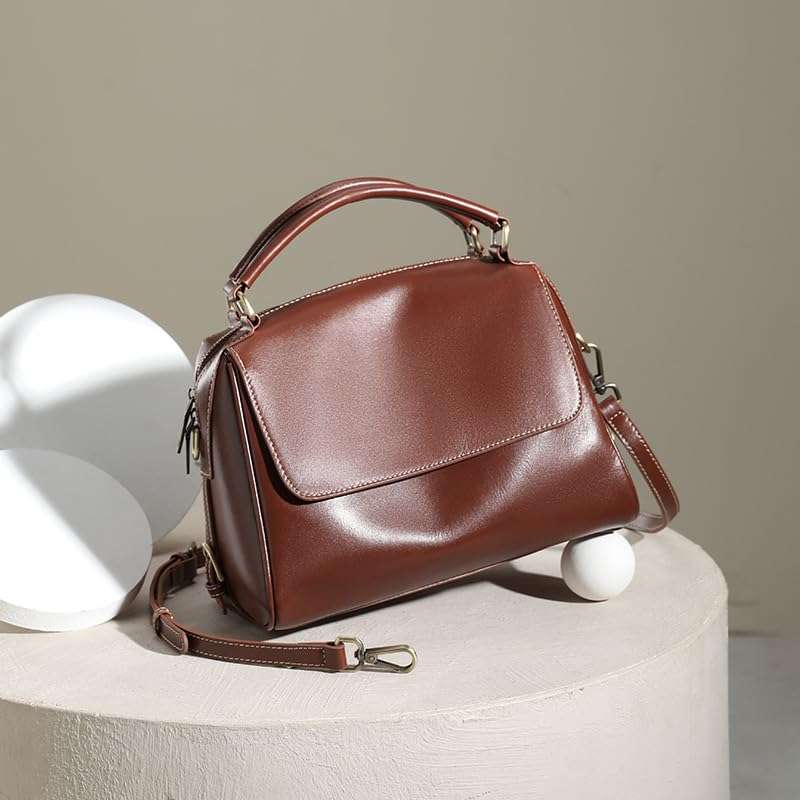 Generic Genuine Leather Women's Shoulder Handbag Premium Sense Cowhide Crossbody Bag (Brown) 3