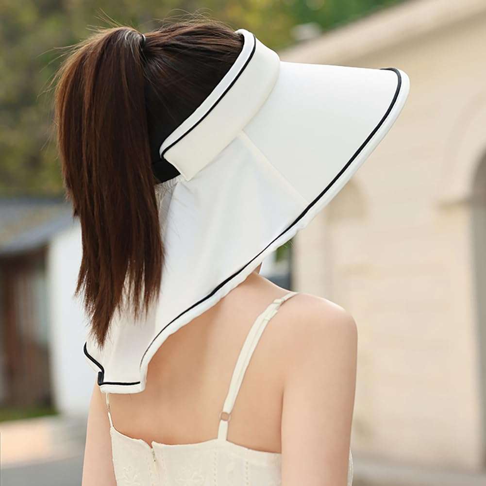 Summer Sun Hats for Women Roll-up Ponytail Bucket Hats Wide Brim Shawl Neck Flap UPF50+ Visor Cap for Beach Outdoor 2025 6
