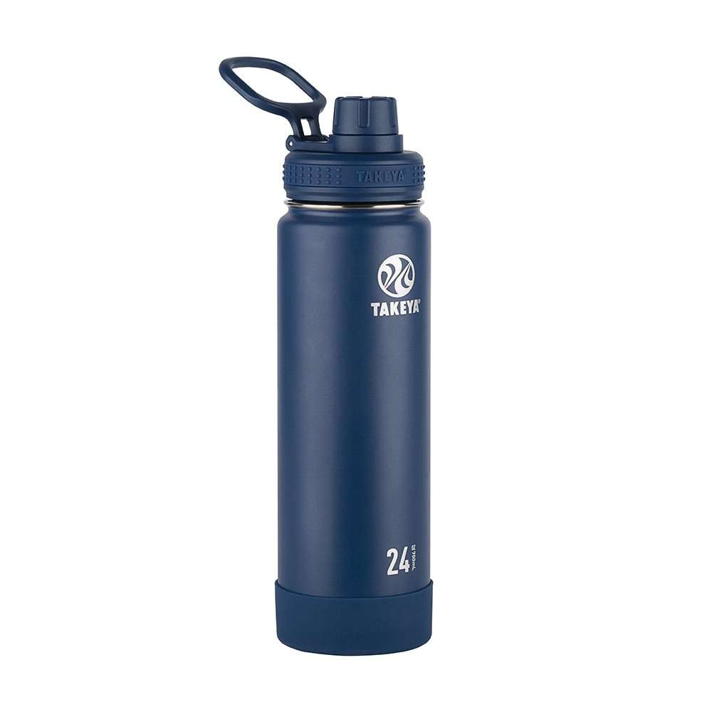 Takeya Actives 24oz Vacuum Insulated Stainless Steel Water Bottles with Spout Lid, Midnight & Mystic Blue 3