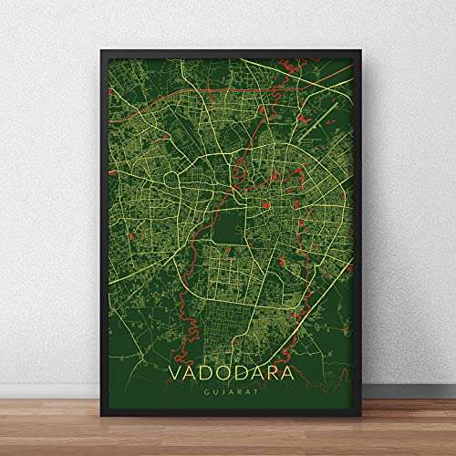 Recollection Vadodara City Map Art Print Poster A3 Size WITHOUT FRAME Wall Decor for Home Office Restaurant Hotel Interior Decoration (Color 5)