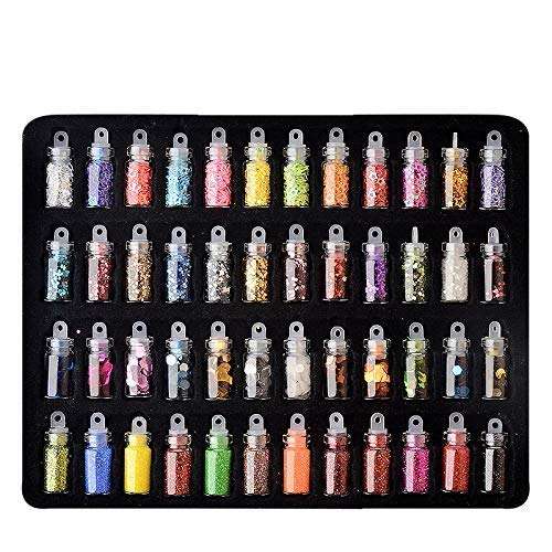 ELDERWAND Acrylic 3D Glitter Powder Manicure Set of Nail Stickers, Nail Art Tool for Nail Decoration (Multicolour) - Set of 48 Bottles 1