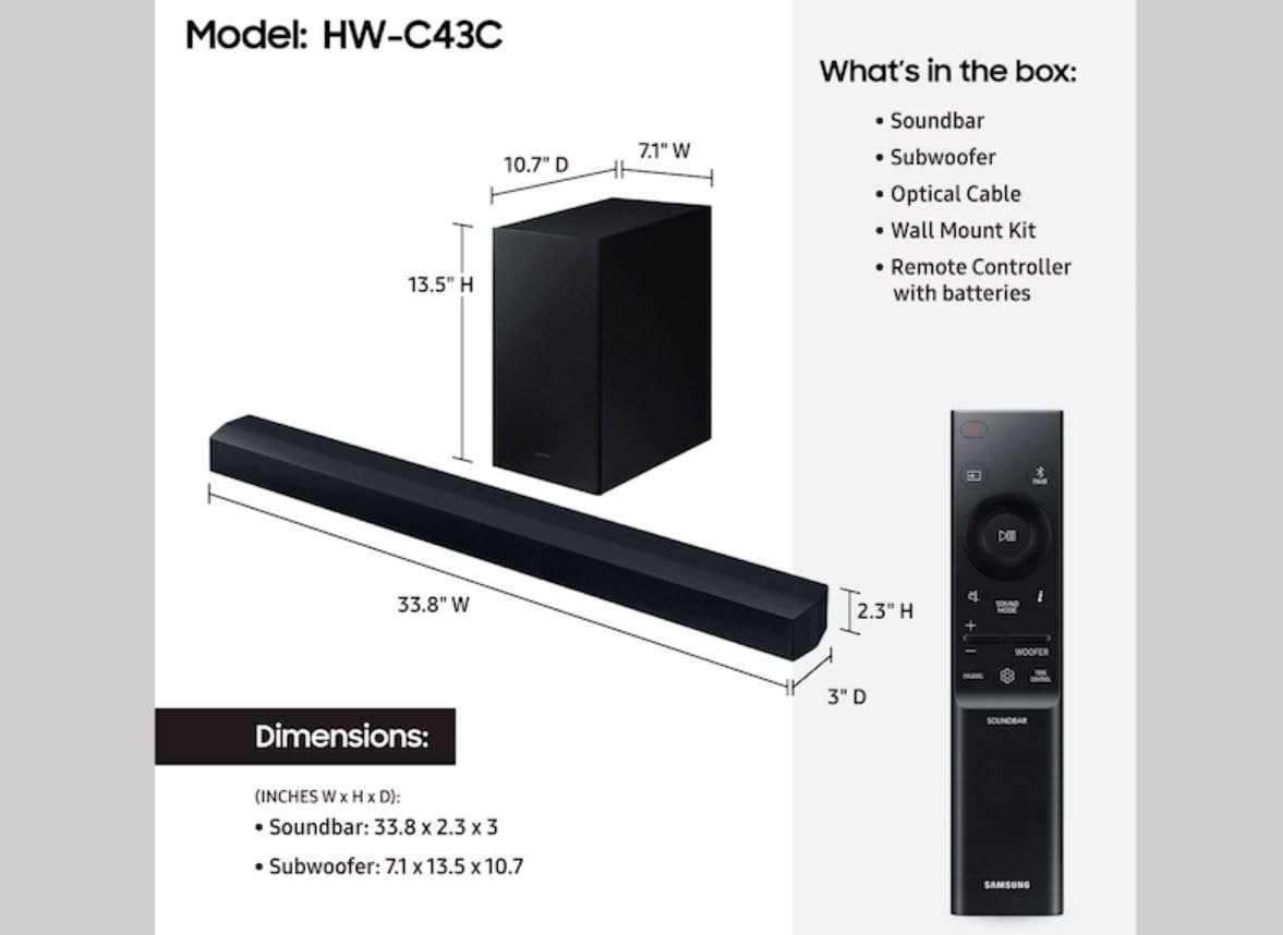 Samsung HW-C43C/ZA 2.1 ch DTS Virtual:X Soundbar 270-Watts w/Subwoofer 4