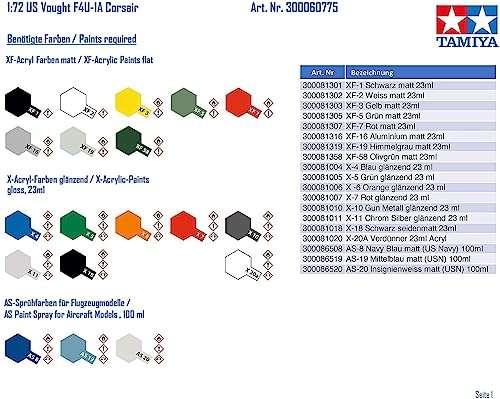 Tamiya 60775 1/72 Vought F4U-1A Corsair Plastic Model Airplane Kit 3