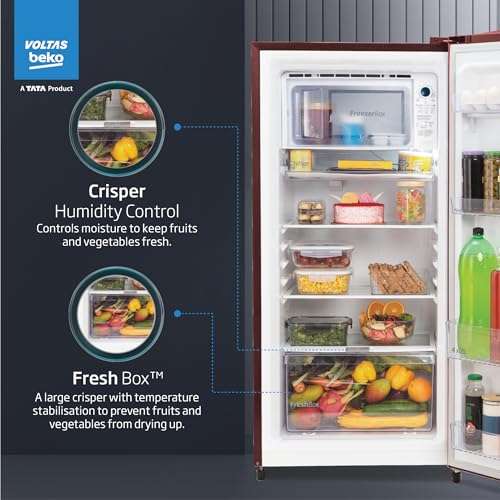 Voltas Beko ‘A Tata Product’ 210 L 3 star Made-in-India Direct cool Refrigerator (RDC245C / W0DWE0M000UGD, Dahlia Wine) 4