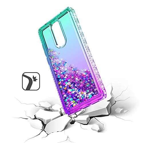 Telegaming Coolpad Legacy Phone Case, Gift for Women and Girls, Cute Flowing Bling Stars Quicksand Clear Soft TPU Bumper Hard PC Back Protective Case for Coolpad Legacy Teal to Red 2