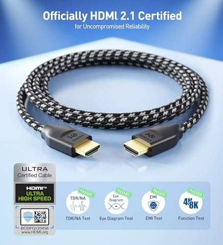 Cable Matters [Ultra High Speed HDMI Certified Braided 48Gbps 8K HDMI Cable 9.8 ft / 3m with 8K@60Hz, 4K@240Hz and HDR Support for PS5, Xbox Series X/S, RTX3080 / 3090, Apple TV and More in Black 2