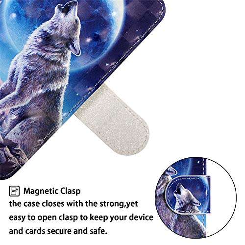 QIVSTAR Case for Samsung Galaxy A21S 3D Book Style Case 360 Degree Protective Case with Wrist Strap Flip Folio Case for Samsung Galaxy A21S Moon Wolf YY 5