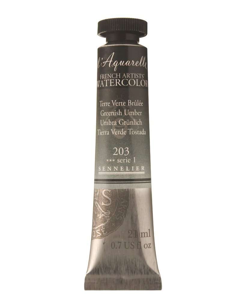 Sennelier lAquarelle French Artists Watercolour 21 ML Black/White/Grey (Greenish Umber)