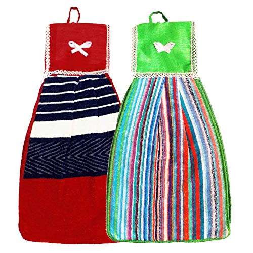 N G PRODUCTS Double Sided Printed Soft Cotton Hanging Hand Towel Napkin for Wash and Kitchen Basin (Multicolor) - Pack of 2 1