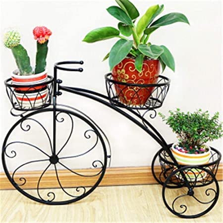HADIYA Garden Cart Planter Stand Tricycle Plant Holder - Planter Holder- Ideal for Home, Garden, Patio - Great Gift for Plant Lovers, Housewarming 67 X 56 X 20 cm [Black]